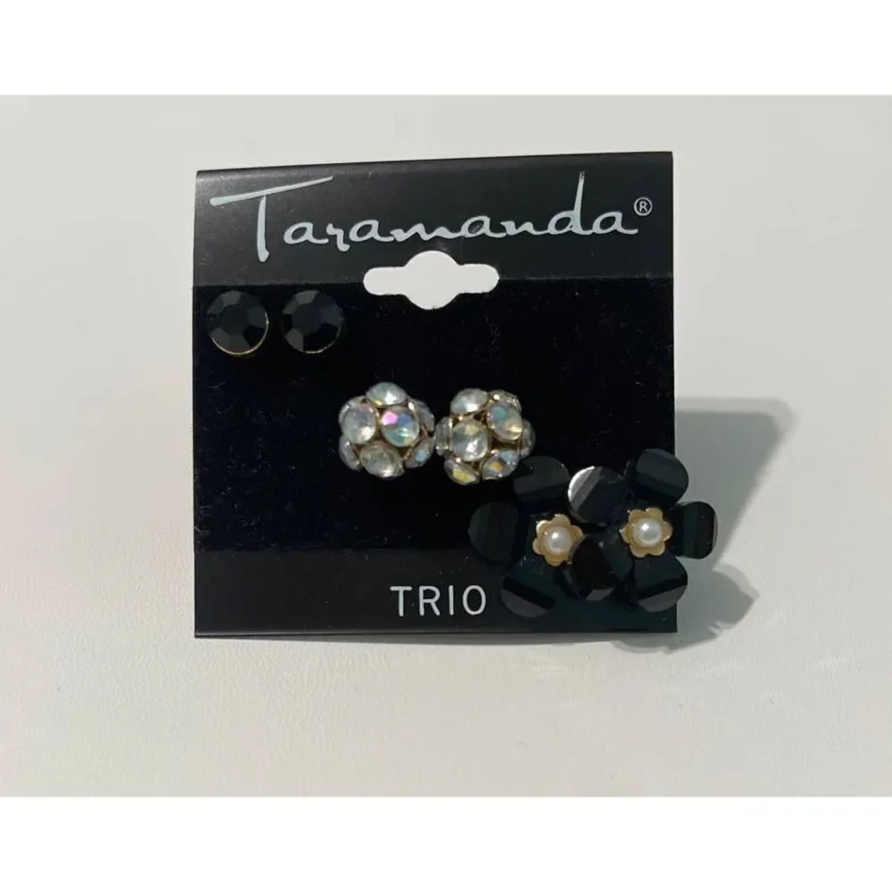 Taramanda Trio‎ Earring Set CZ Ball Studs Flowers